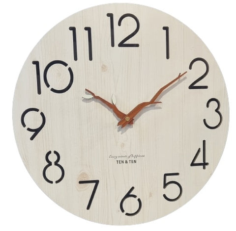 Wooden Nos. Wall Clock w Twig Hands 35cm - Glow (Birch Col.) - Indent