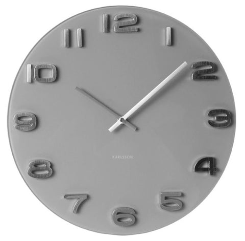 Wall Clock VINTAGE Round Glass - Grey