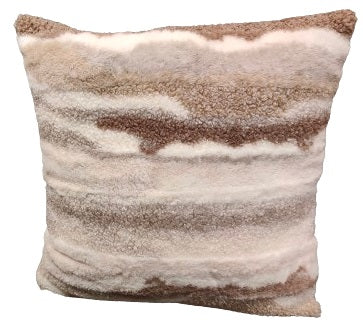 Furry Strips Cushion - Brown / White