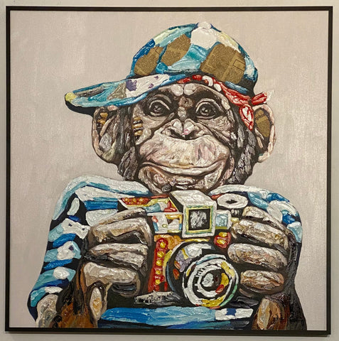 Snap Snap Chimp Boy Painting With Black Frame - Indent