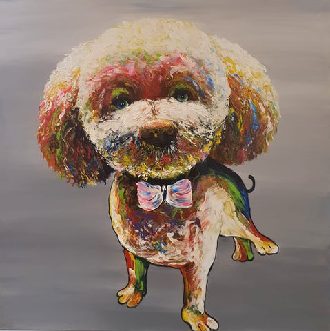 Cute Poodle Oil Painting - Indent
