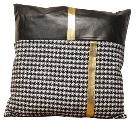 Checks Gold Band Cushion - 45cm