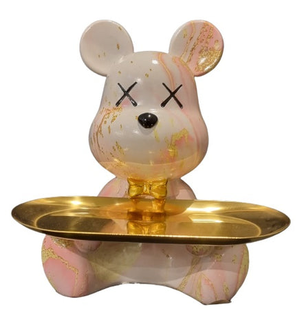 Sitting Bear w Long Tray - Gold Dust / Pink (Indent)