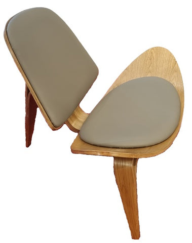 Smiley Chair (Grey) PU w Natural Wood Legs (Indent)