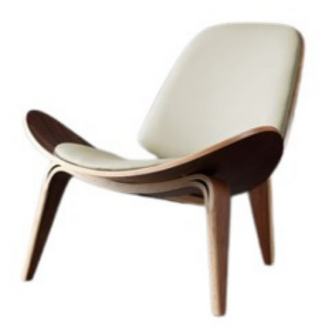 Smiley Chair (Off White) Leather With Walnut Wood Legs - Indent