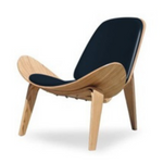 Smiley Chair (Black) Leather w Natural Wood Legs - Indent