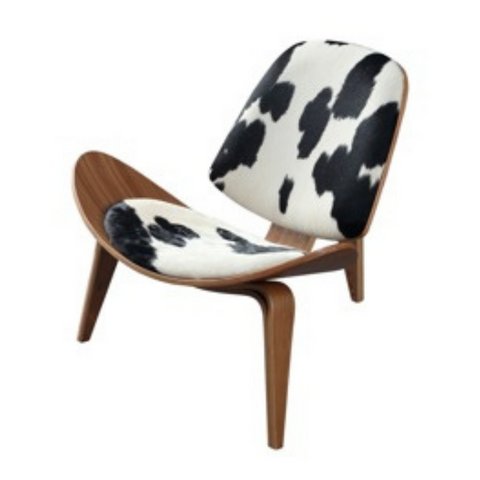 Smiley Chair Black / White (Cowhide) Leather w Natural Wood Legs - Indent
