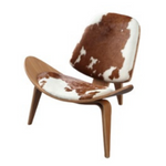 Smiley Chair Brown / White (Cowhide) Leather w Natural Wood Legs (Indent)
