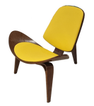 Smiley Chair (Yellow) PU w Walnut Wood Legs - Indent