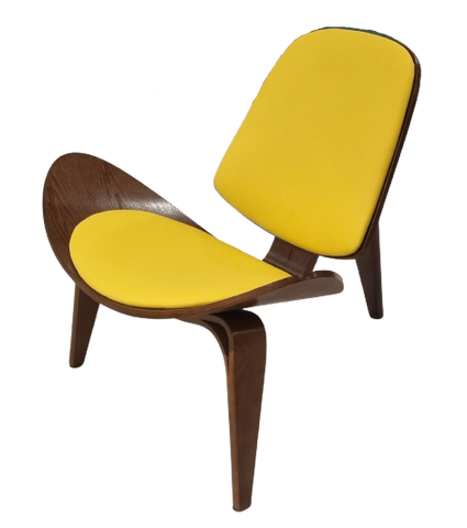 Smiley Chair (Yellow) PU w Walnut Wood Legs - Indent