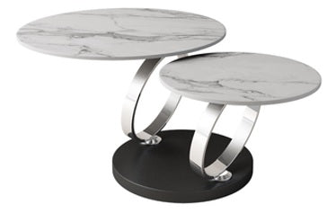 Space Rotating Coffee Table  - White Ceramic Top w Chrome Legs (Indent)