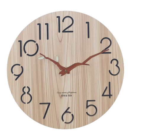 Wooden Nos. Wall Clock w Twig Hands 30cm - Glow (Beech Col.)