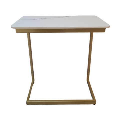 Tuck In Side Table - Gold Frame + White Top (Indent)