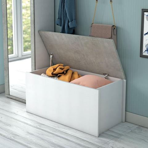 Elementi Hallway Bench With Trunk - White / Concrete